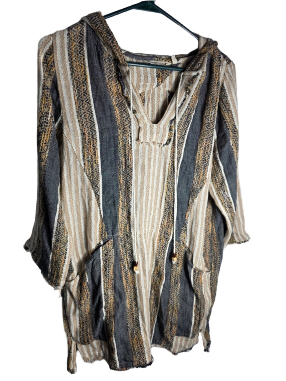 Women's Soft Surroundings Striped Hooded Sweatshirt, Size M, Beige/Grey boho